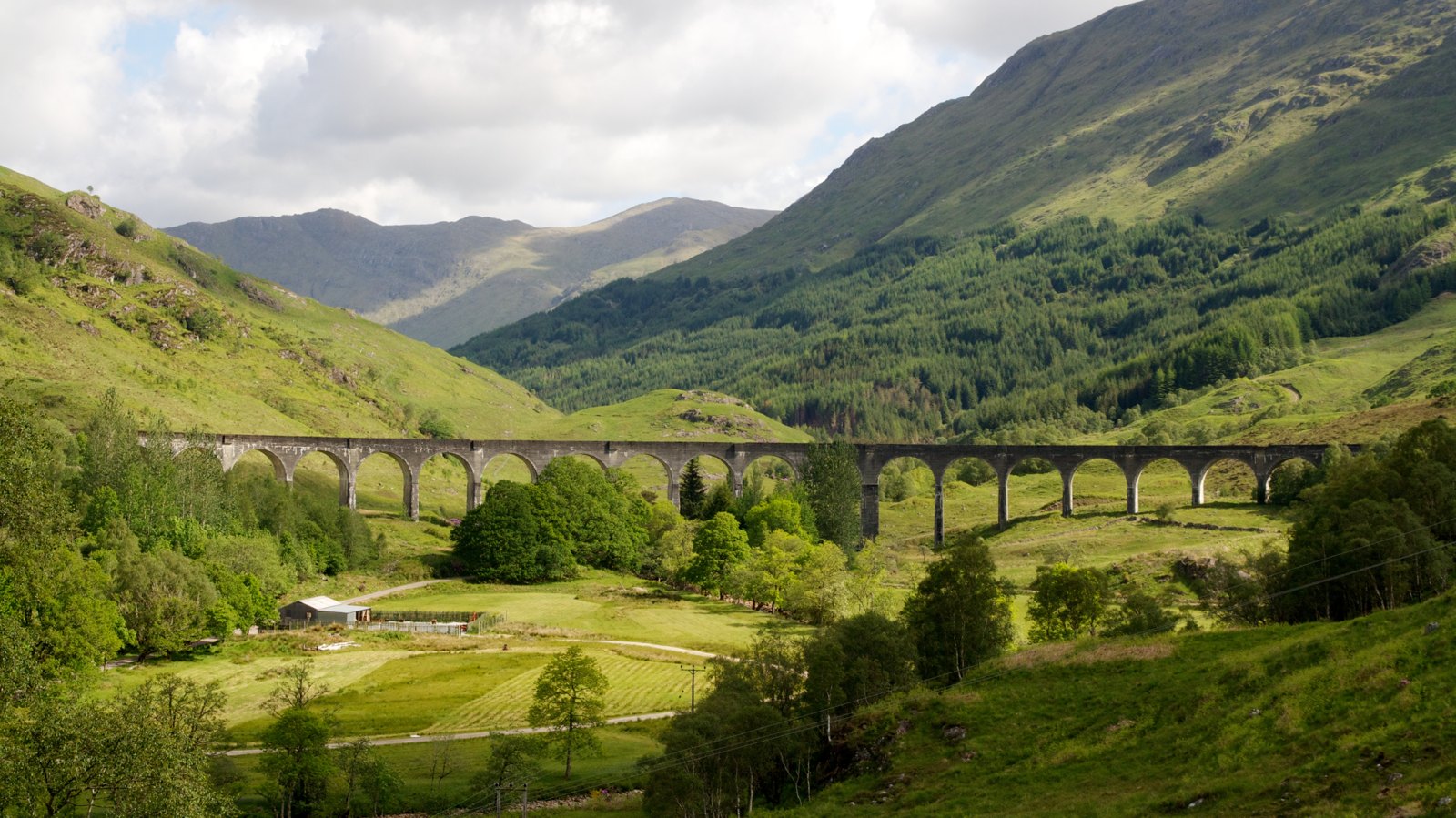 Glenfinnan viaduct beneath the Highland hills